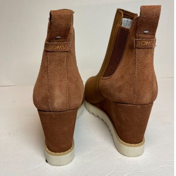 TOMS Wedge Ankle Boots in Chestnut Brown - Size 10US - Comfortable Suede Booties - Picture 4 of 8